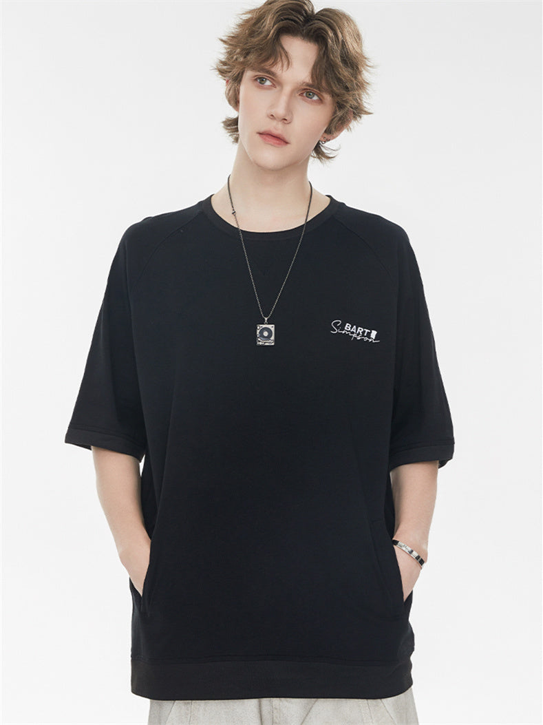 Raglan Sleeve Small Letter Loose Three-quarter Sleeve T-shirt