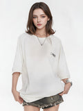 Raglan Sleeve Small Letter Loose Three-quarter Sleeve T-shirt