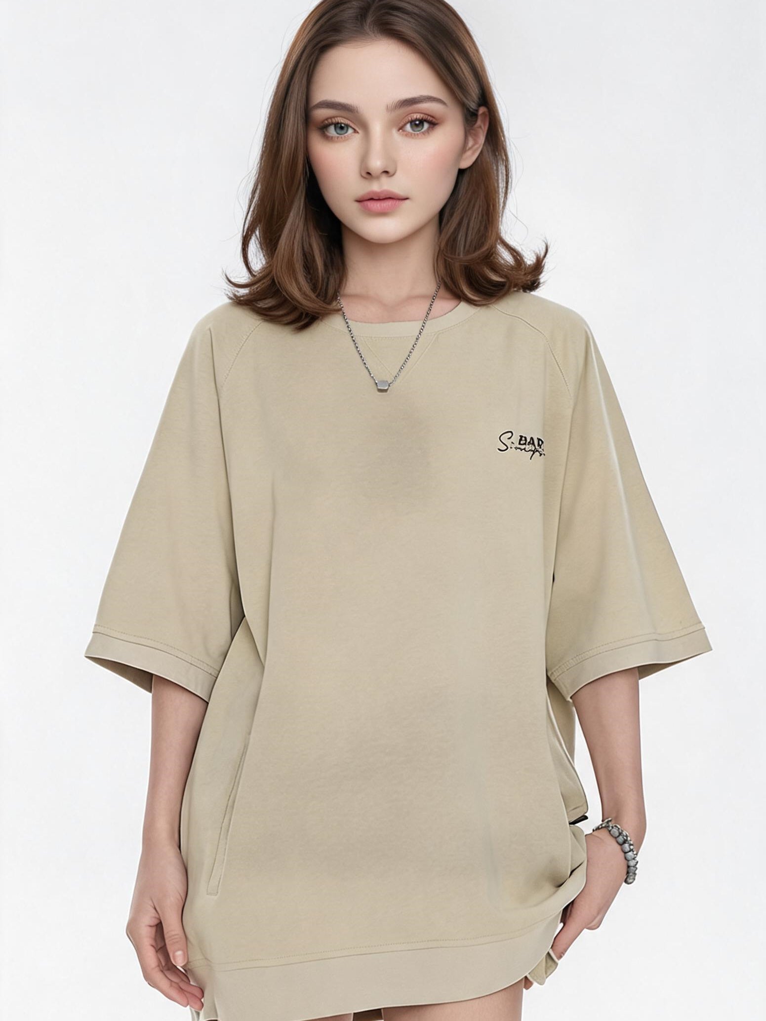 Raglan Sleeve Small Letter Loose Three-quarter Sleeve T-shirt