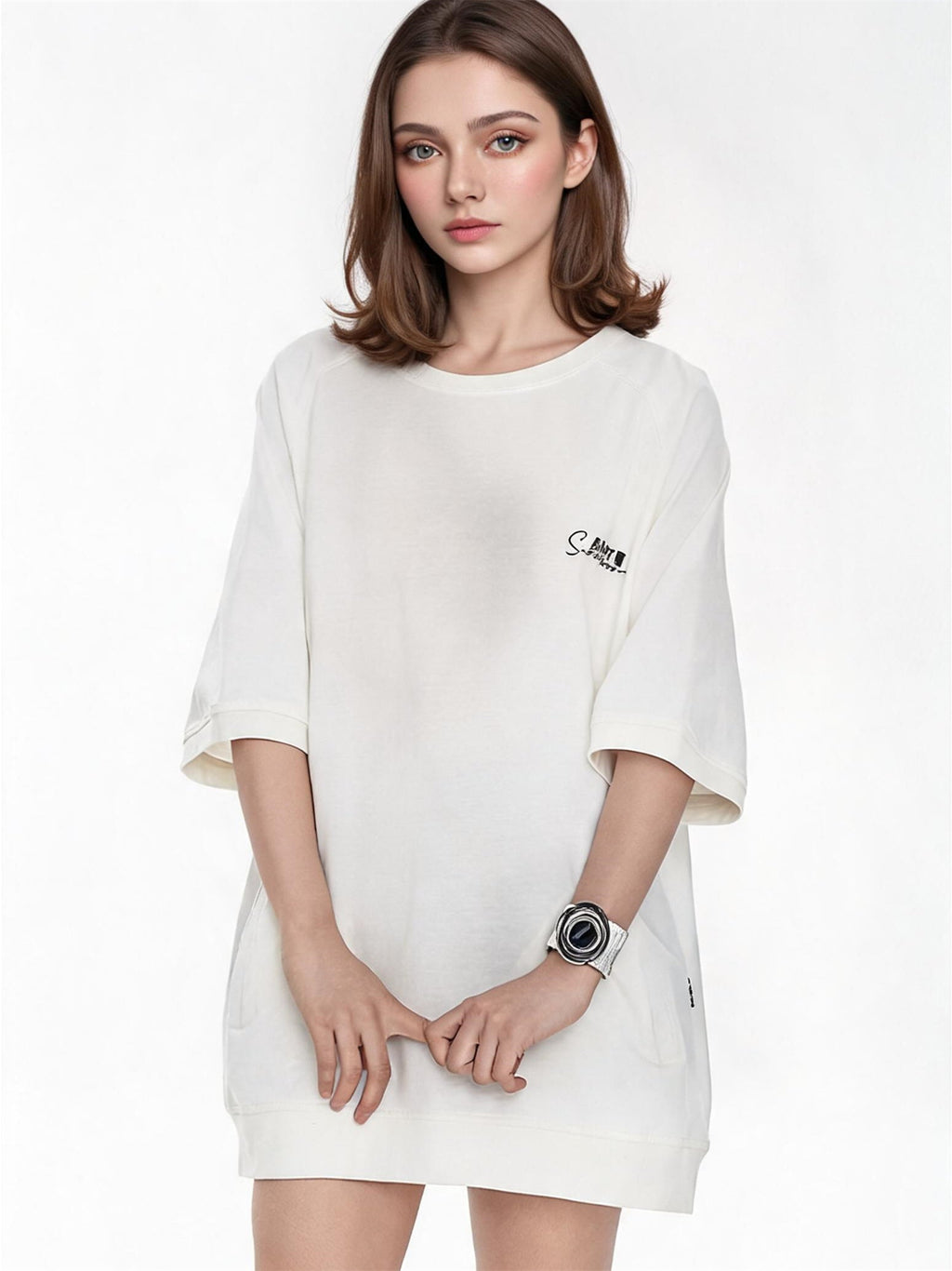Raglan Sleeve Small Letter Loose Three-quarter Sleeve T-shirt