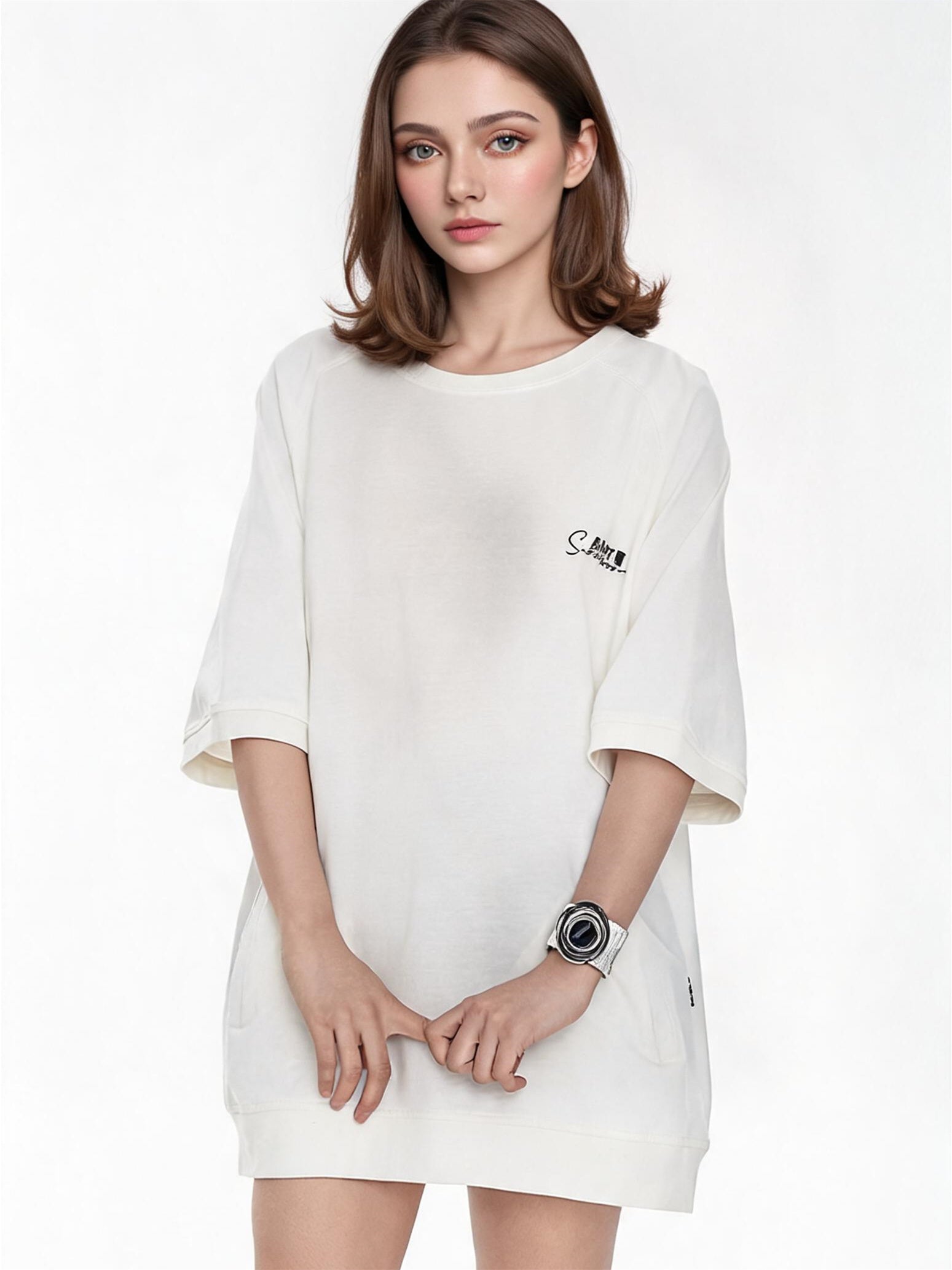 Raglan Sleeve Small Letter Loose Three-quarter Sleeve T-shirt