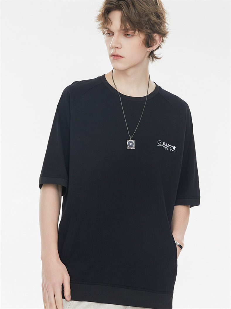 Raglan Sleeve Small Letter Loose Three-quarter Sleeve T-shirt