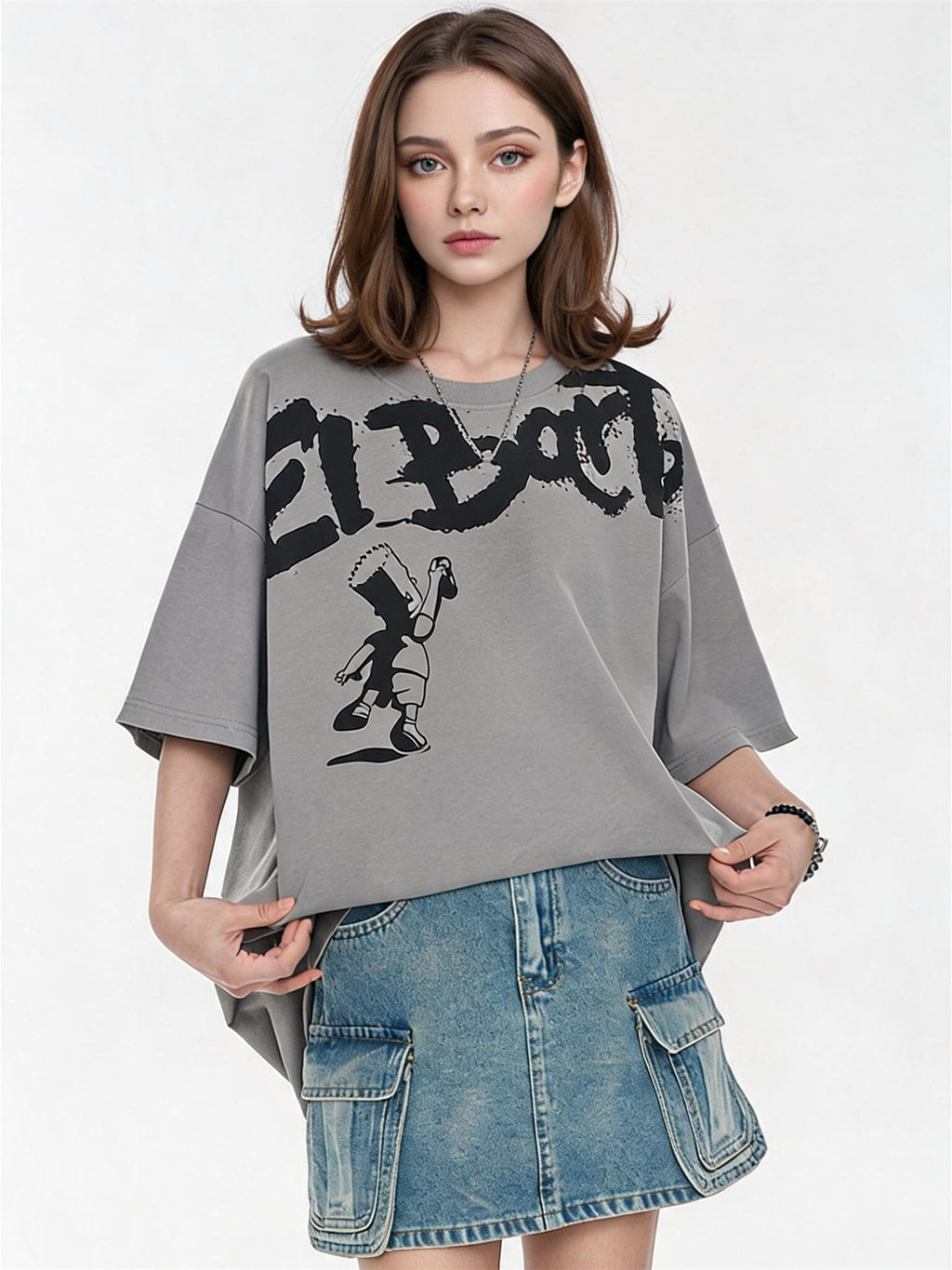 American Street Style Cartoon Graffiti Oversized T-shirt