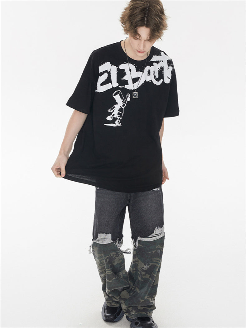 American Street Style Cartoon Graffiti Oversized T-shirt
