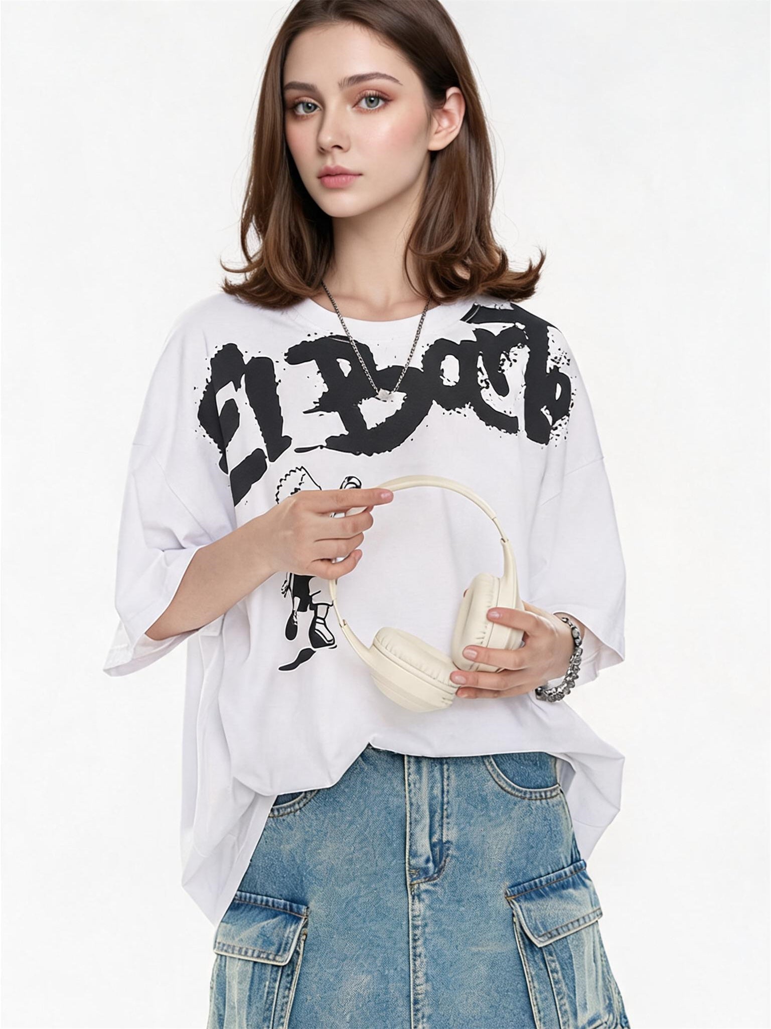 American Street Style Cartoon Graffiti Oversized T-shirt