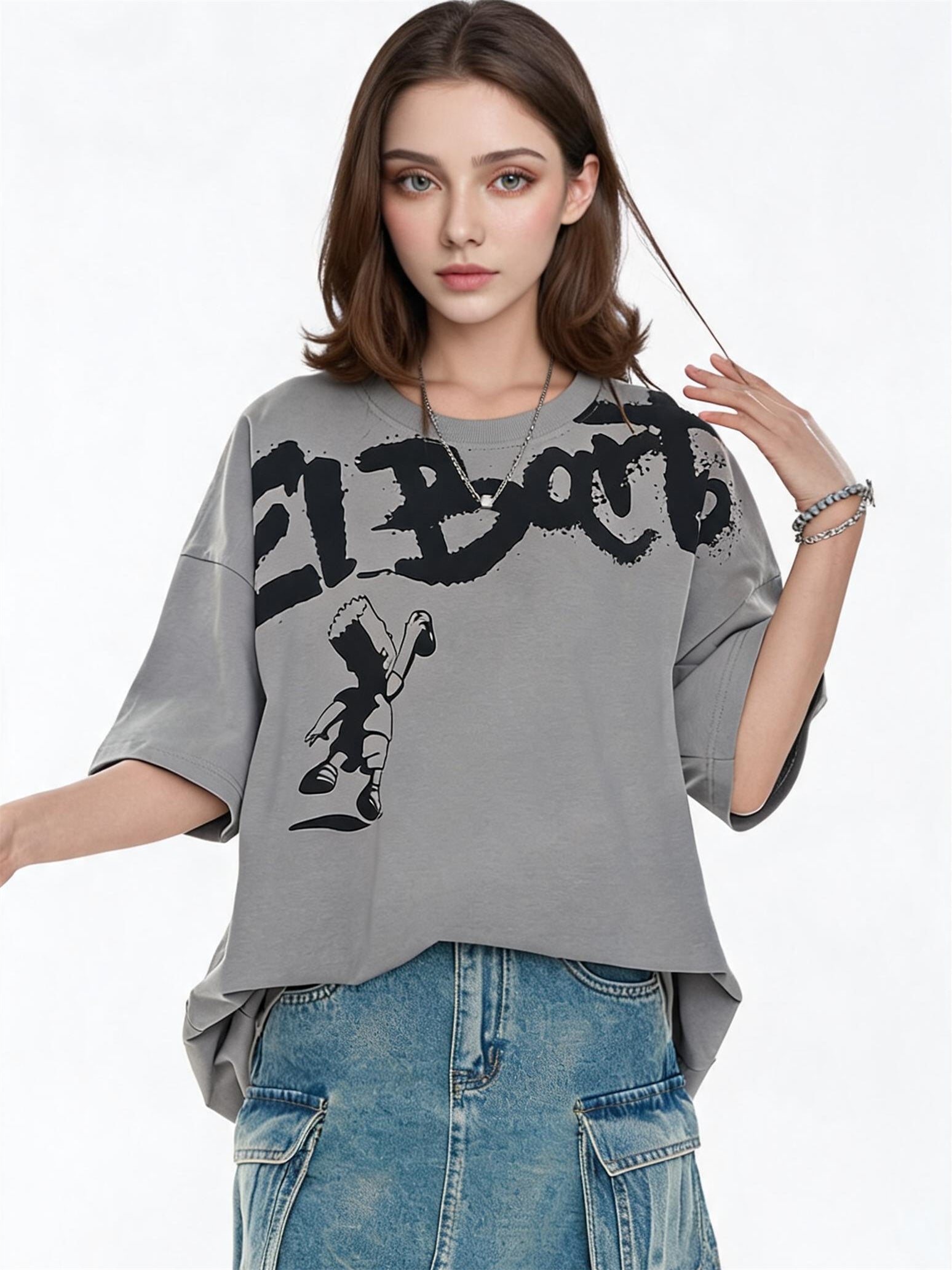 American Street Style Cartoon Graffiti Oversized T-shirt