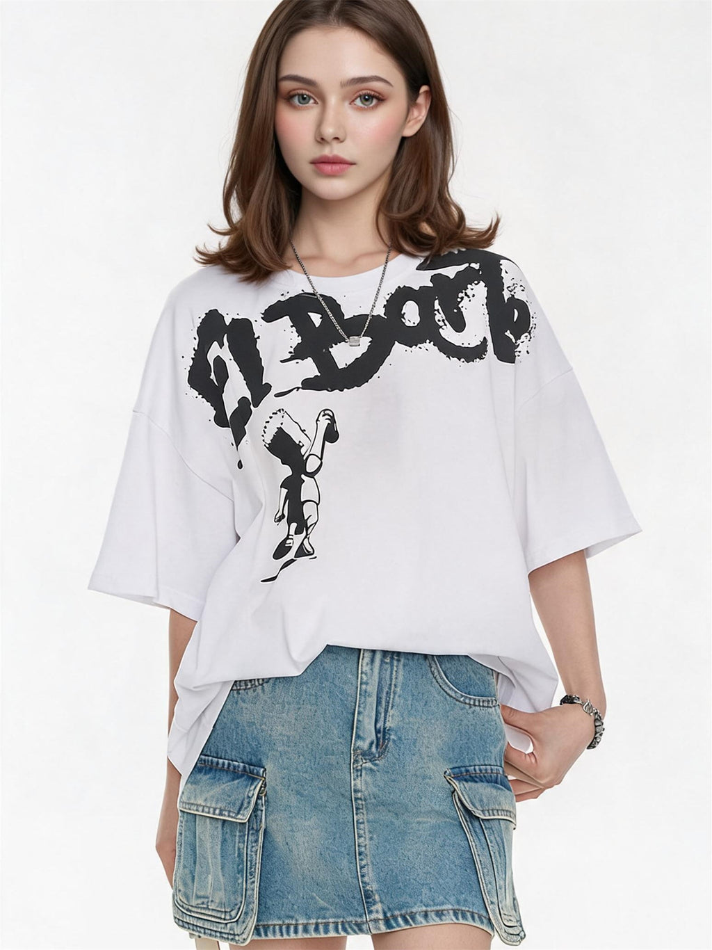 American Street Style Cartoon Graffiti Oversized T-shirt
