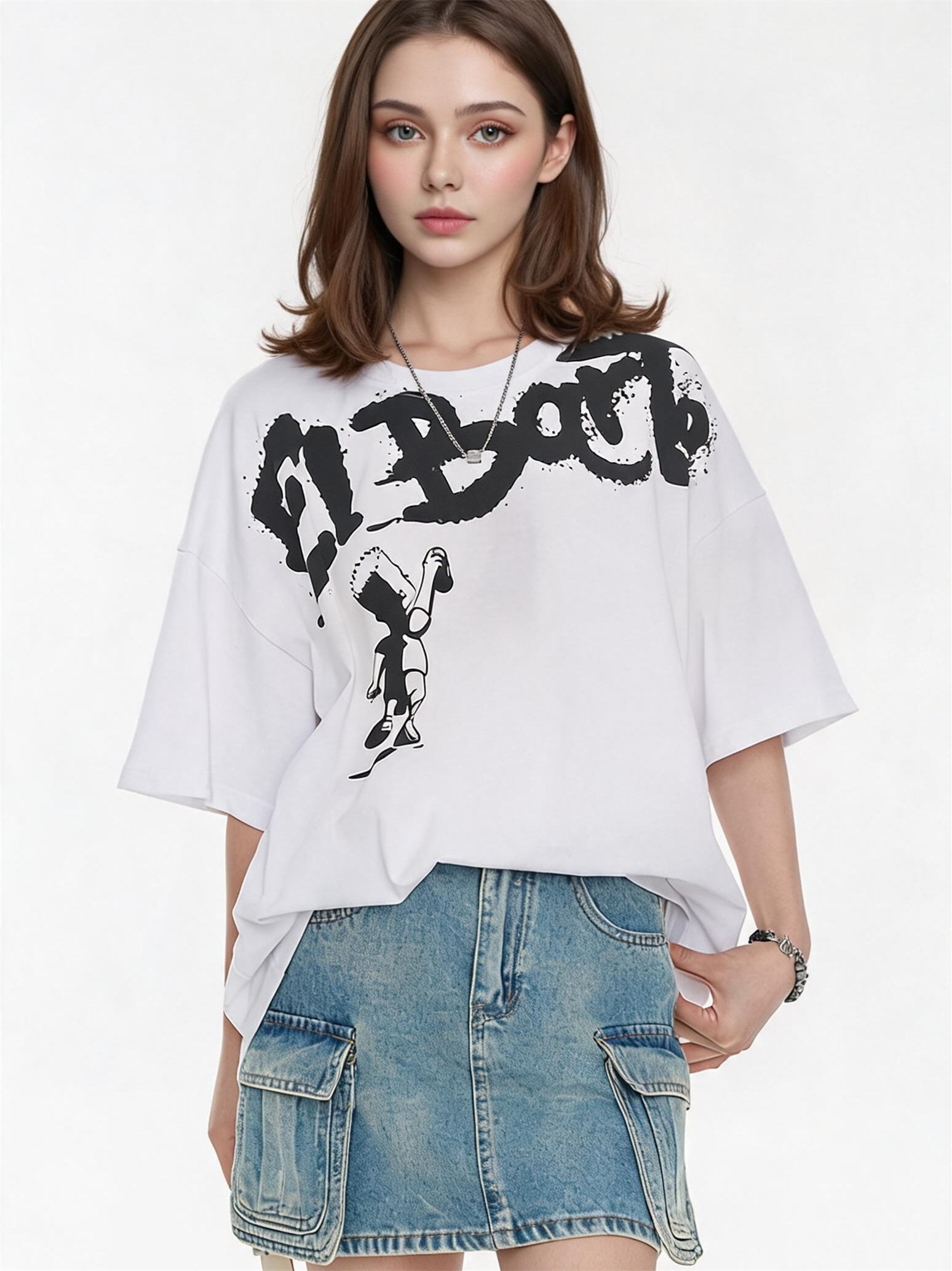 American Street Style Cartoon Graffiti Oversized T-shirt