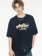 Playful 3D Bubble Print Drop Shoulder Short Sleeve
