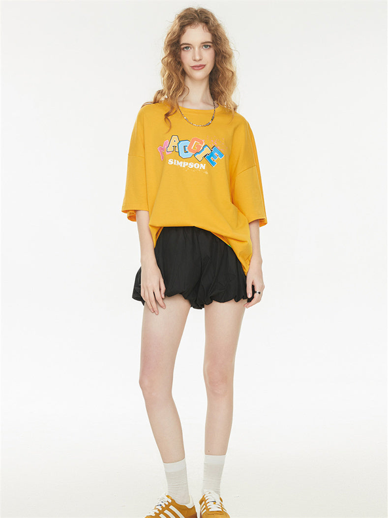 Playful 3D Bubble Print Drop Shoulder Short Sleeve