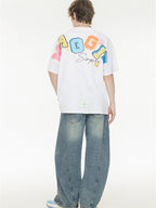Playful 3D Bubble Print Drop Shoulder Short Sleeve