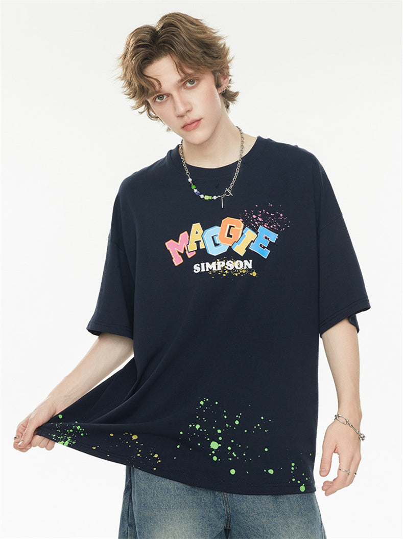 Playful 3D Bubble Print Drop Shoulder Short Sleeve