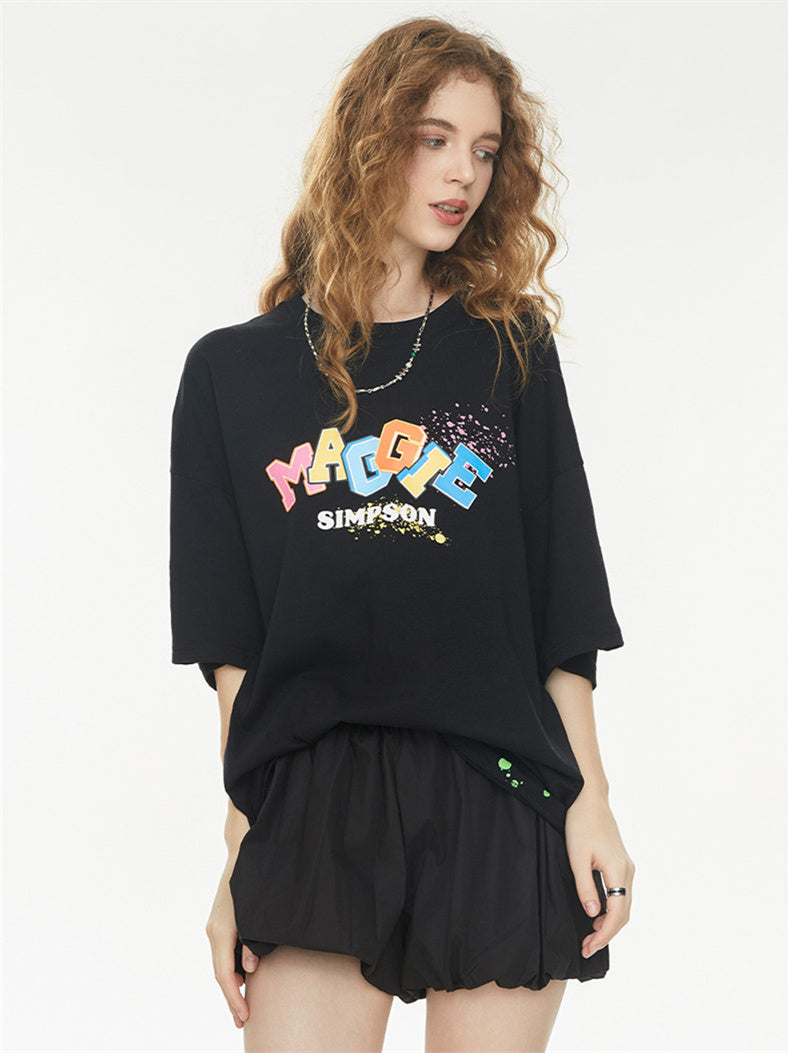 Playful 3D Bubble Print Drop Shoulder Short Sleeve