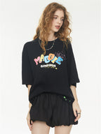 Playful 3D Bubble Print Drop Shoulder Short Sleeve