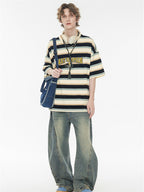 The Simpsons Cartoon Striped Loose Short-sleeved T-shirt