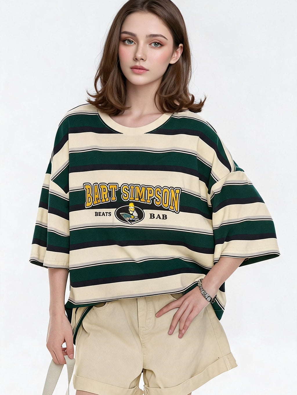 The Simpsons Cartoon Striped Loose Short-sleeved T-shirt