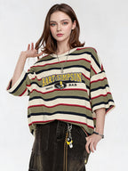 The Simpsons Cartoon Striped Loose Short-sleeved T-shirt