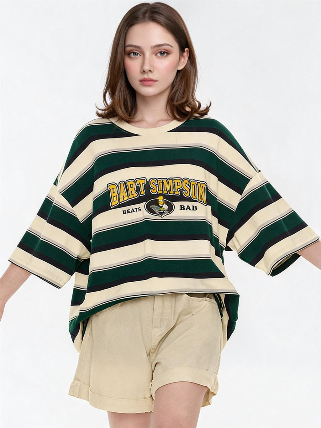 The Simpsons Cartoon Striped Loose Short-sleeved T-shirt