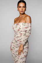 Baelik Printed Slit Pleated Midi Dress