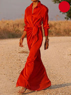 Flora Minimalist Office Lapel V Neck Maxi Dress Boutique Collection