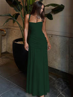 Vacation Dresses Creamy Yellow Ruched Maxi Dress For Women Elegant Evening Style