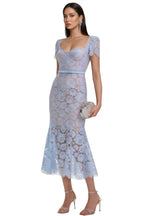Xanea Square Neck Blue Lace Midi Dress