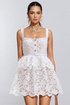 Arlena White Lace Tiered Mini Dress