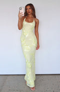 Mesh 3D Floral Applique Halter Neck Sleeveless Bodycon Maxi Dress