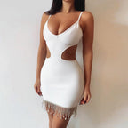 Strappy Sleeveless Drill Chain Mini Bandage Dress SW6446