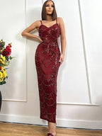 Beaded Scallop Pattern Waist Cutout Sweetheart Mermaid Maxi Gown