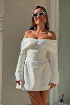 Strapless Pleated Long Sleeve A-Line Mini Dress