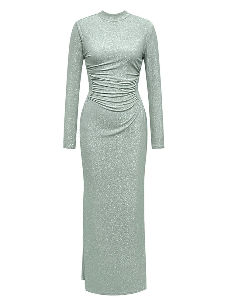 Lace-up Backless Long Sleeve Maxi Dress