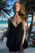 V-Neck Backless Sleeveless A-Line Pleated Mini Dress