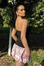 Printed Strapless High Waist Mini Dress