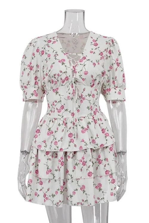 V-Neck Lace-Up Mini Dress