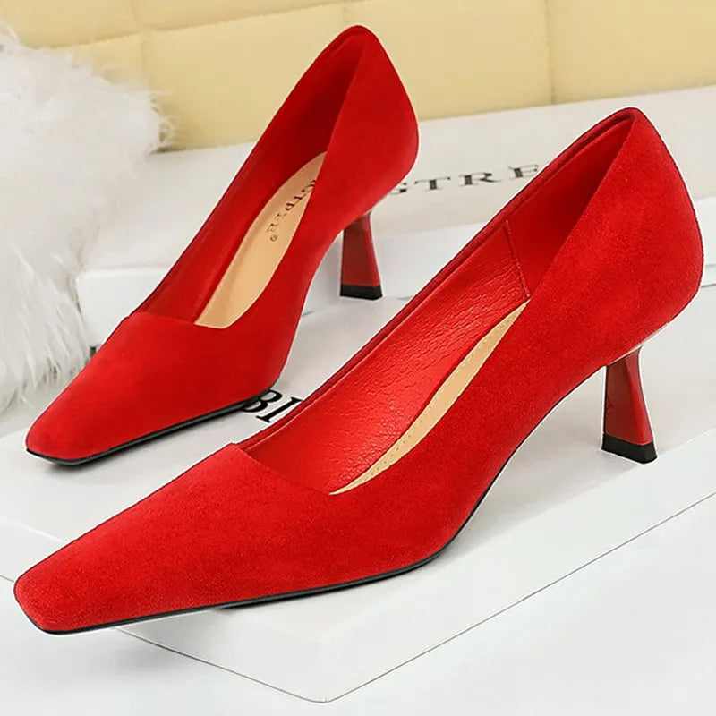 Square Toe Women Pumps Suede High Heels 6 Cm Female Shoes
