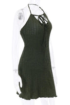 Backless Sleeveless Mini Dress with Lace-Up Hollow Out
