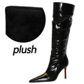 Sexy Knee-High Pointed Patent Leather High Heel Boots for Women