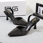 Summer stiletto sandals with pointed rhinestones and 8CM heels