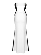Oversized Bow Strapless Cut Out Mermaid Floor Length Gown With Contrast Train