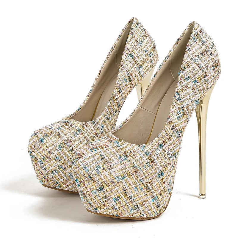 Metal Stiletto High Heels Platform Pumps for Spring and Autumn Fashion