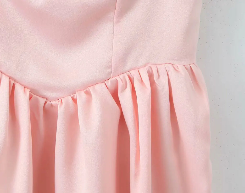 2025 Pleated Design Tie-up Sleeveless Summer Dresses Women Solid Color Slim Fit Mini Dress Simple Fashion Party Dress