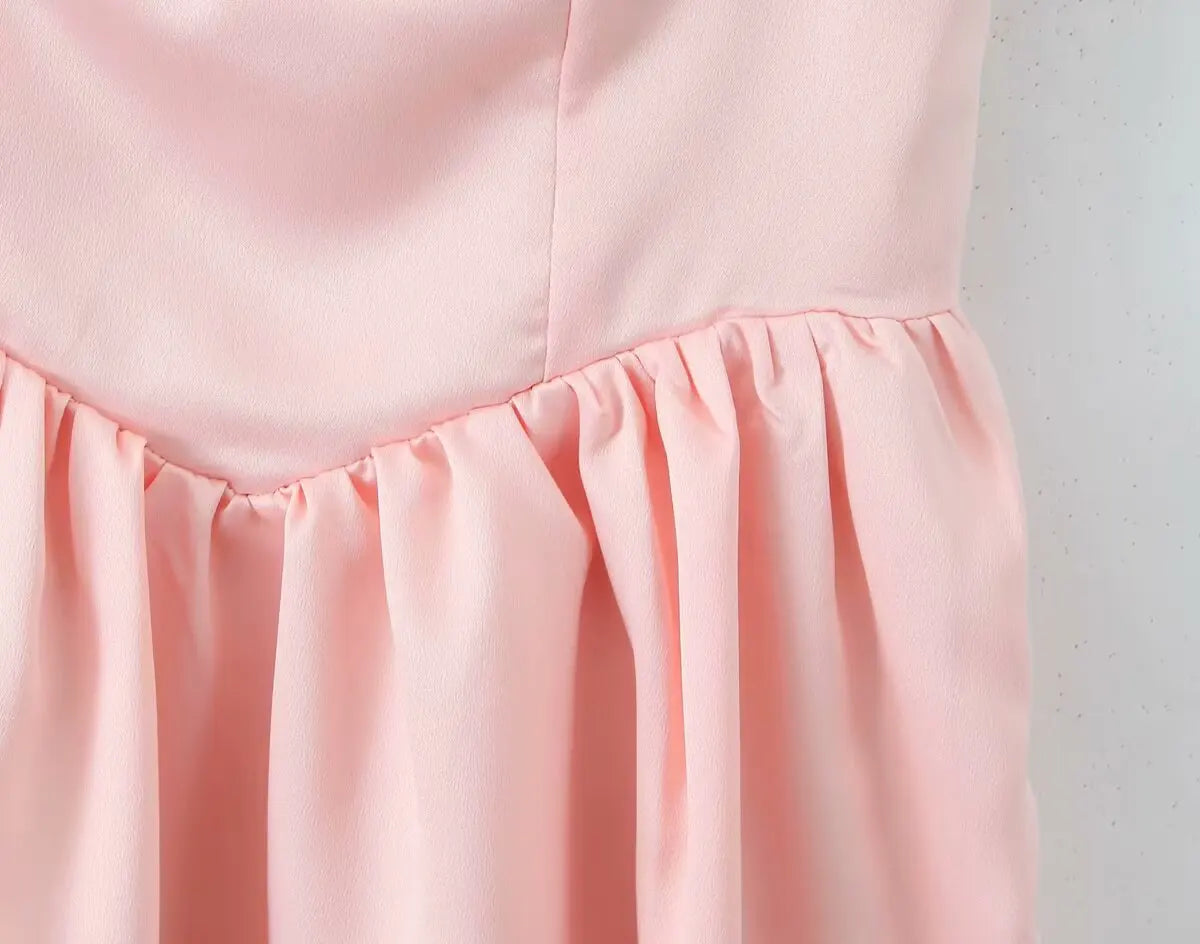 2025 Pleated Design Tie-up Sleeveless Summer Dresses Women Solid Color Slim Fit Mini Dress Simple Fashion Party Dress