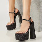 Sequin Cloth PVC Transparent Buckle Strap Sandals for Women
