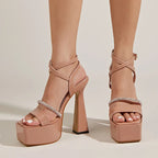 Crystal Rhinestone Summer Sandals with Extreme High Heels and Platform