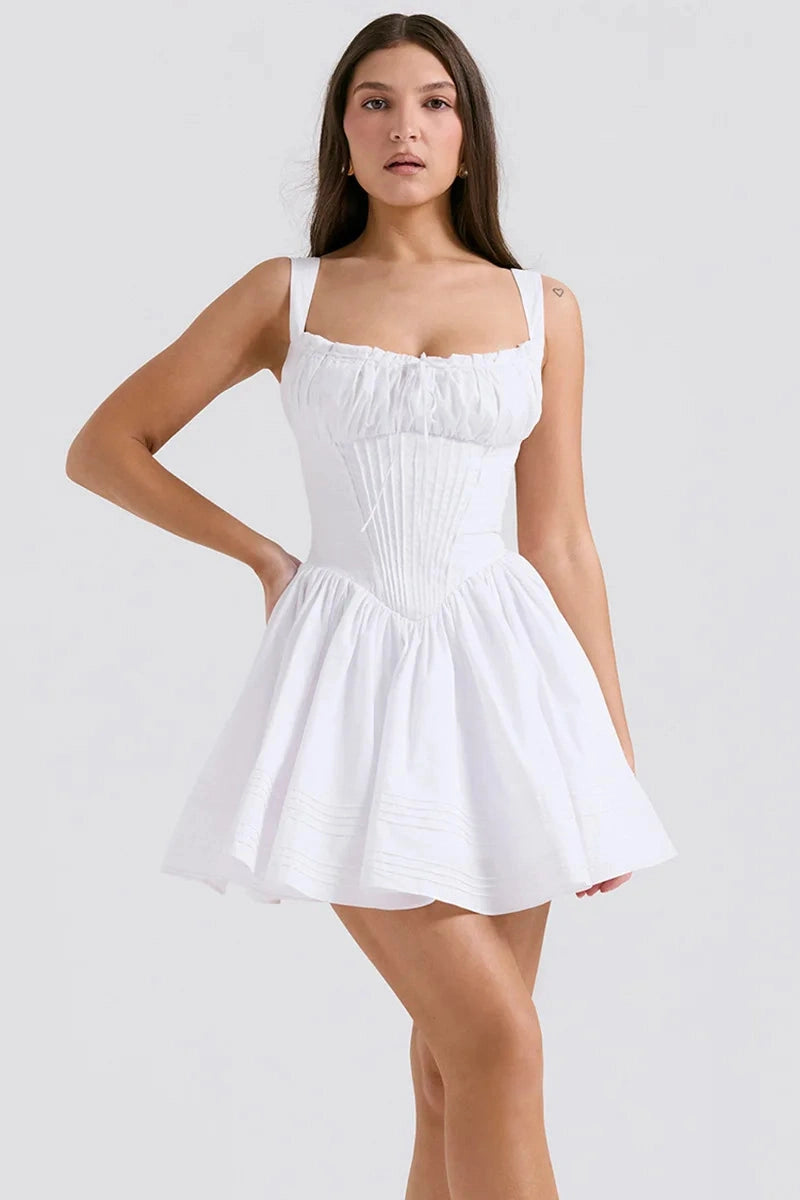 Printed Straps High Waist Sleeveless A-Line Mini Dress