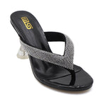 Autumn flip flops with transparent high heels and rhinestone embellishments for women's outdoor wear.