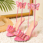 Pink Ankle Strap Transparent Strange Heels Sandals for Women