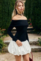 Off-Shoulder Patchwork Long Sleeves Mini Dress