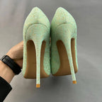 Green Glitter Pointy Toe High Heel Shoes for Women